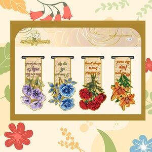 Floral Magnetic Bookmark w/Flipping 2 Same Sides (Set of 4)